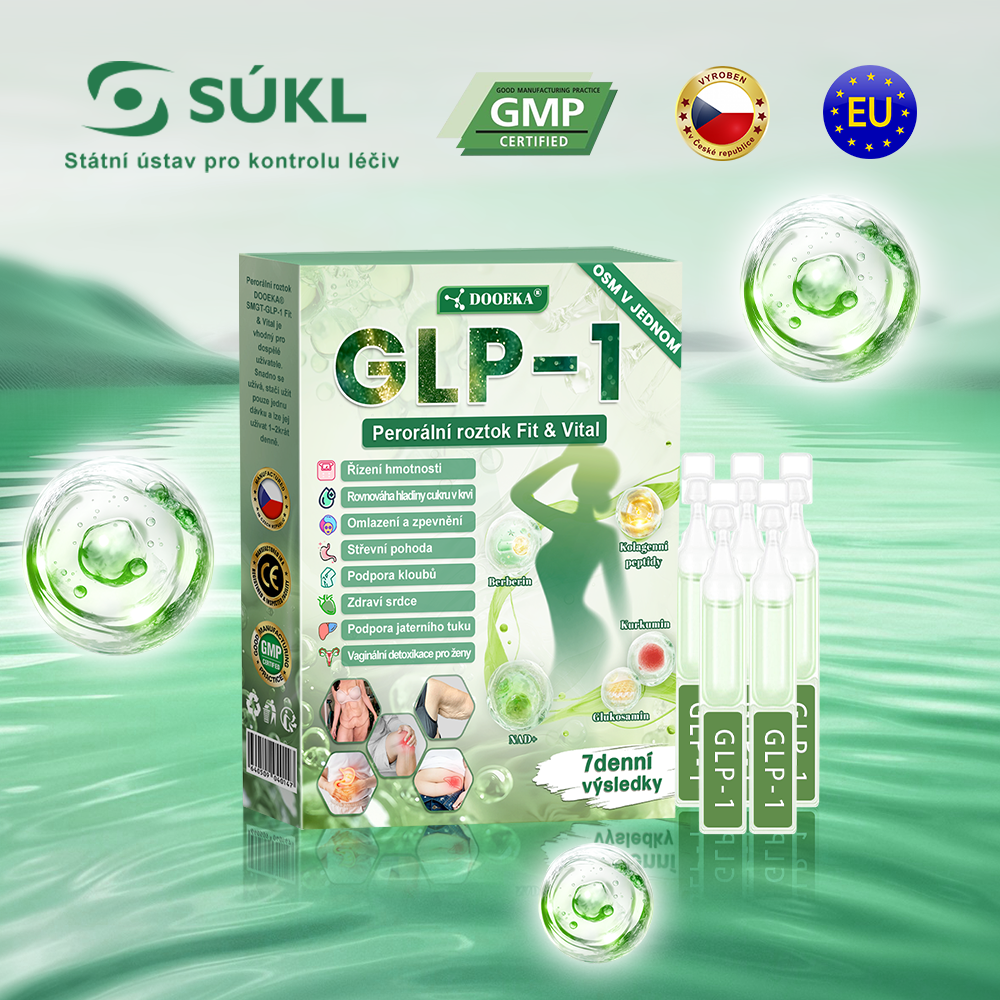 DOOEKA® GLP-1 8 v 1 Fit & Vital perorální roztok(🧑⚕️CE schváleno) – jednou denně, viditelné změny za 7 dní / při obezitě, kardiovaskulárním zdraví, cukrovce, spánkové apnoi, zdraví střev, kloubních potížích a mnoha dalších stavech