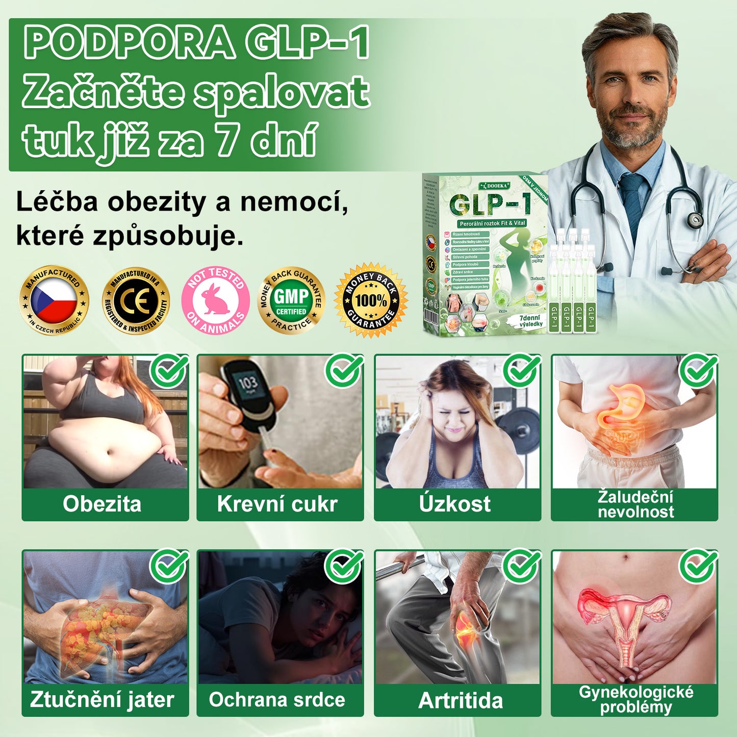 🧑‍⚕️DOOEKA® GLP-1 8 v 1 Fit & Vital perorální roztok – jednou denně, viditelné změny za 7 dní / při obezitě, kardiovaskulárním zdraví, cukrovce, spánkové apnoi, zdraví střev, kloubních potížích a mnoha dalších stavech